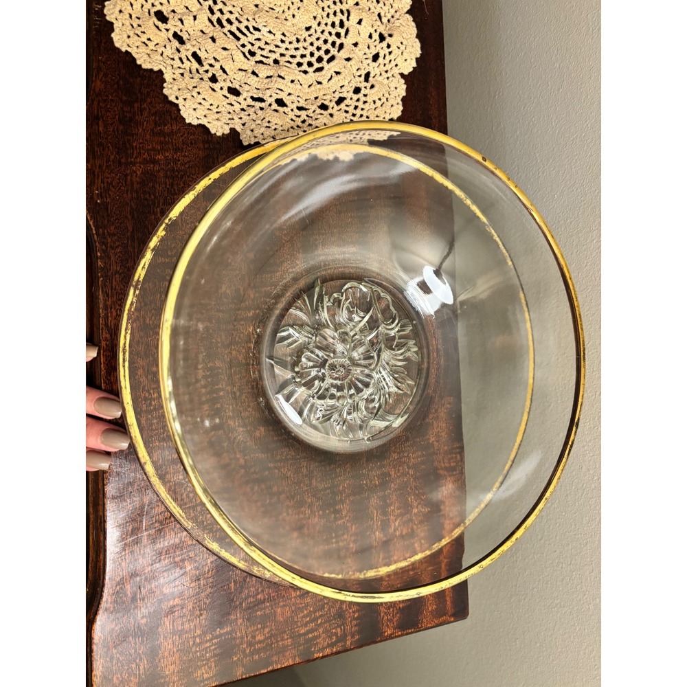 Vintage Jeanette Glass Serving Bowl and Platter Serving Set Gold Camellia